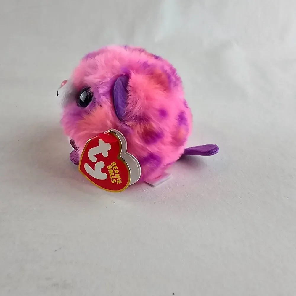 TY Beanie Balls Topaz Pink Purple Leopard Plush Glitter Eyes Stuffed Animal NWT